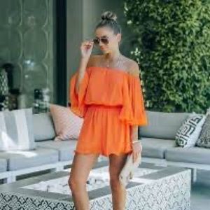 🆕 Vici - Orange Off The Shoulder Chiffon Romper